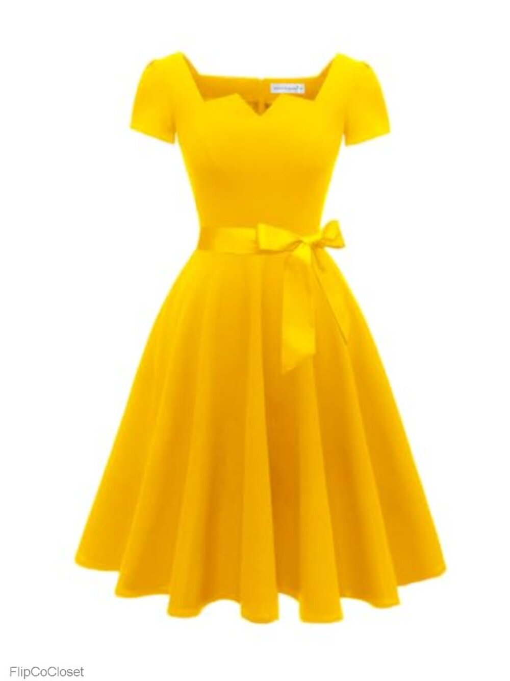 1950s Vintage Cocktail Party Dress A-Line V-Neck Short Sleeves Pockets Bow Belt